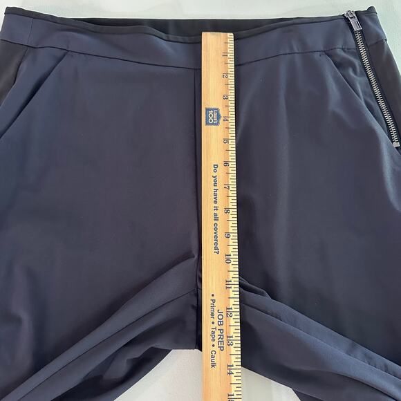 Athleta Gramercy Wide Leg Track Pants Blue Black Trim Size 12 Button Trouser - Picture 10 of 11